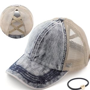 C.C. Stone Washed Denim Criss-Cross Ponytail Cap for Kids